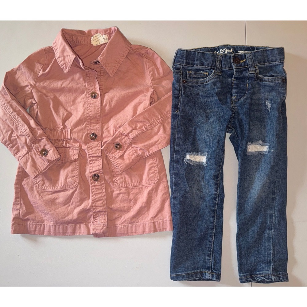 Emma & Ella Cat & Jack Jacket and Jeans Set Toddler 3T Pink Blue Distressed 2pc